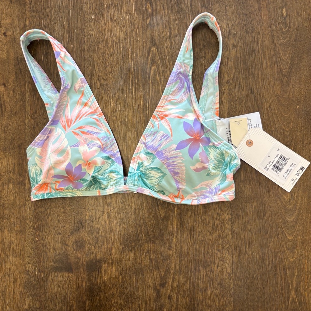 Billabong Wave Haze Ava Tank Bikini Top Mint Tropical Floral 24O171501 Small